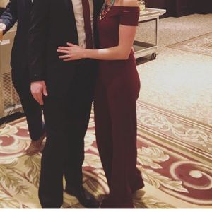 Plum off the shoulder pantsuit